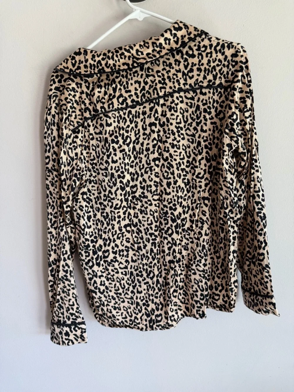 By Together Collection Leopard Print Pajama Set Tan Black Satin Long Sleeve M